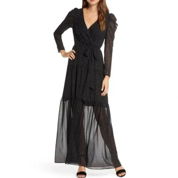 silver sequin long sleeve dress North Star | Silver Sequin Long-Sleeve Midi Dress With Feather Cuffs